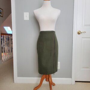 J CREW Asymmetrical Zip Pencil Skirt in 100% Wool #B0145 - Green - Size 4